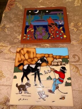 Southwestern Ceramic Wall Tiles - Desert Scene & Coyote Artwork